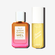 QUEENS CARAMEL Eau de Parfum 50ml and BANANA MILKSHAKE Perfume Mist 90ml on white background