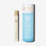 VANILLA SALT Eau de Parfum 10ml and SALT Soothing Scented Body Oil 95ml on white background