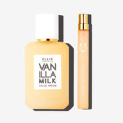 Vanilla Milk 50ml Eau De Parfum and Vanilla Milk 10ml Eau De Parfum Travel Spray on white background. 