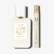 Vanilla Salt 50ml Eau De Parfum and Vanilla Salt 10ml Eau De Parfum Travel Spray on white background. 